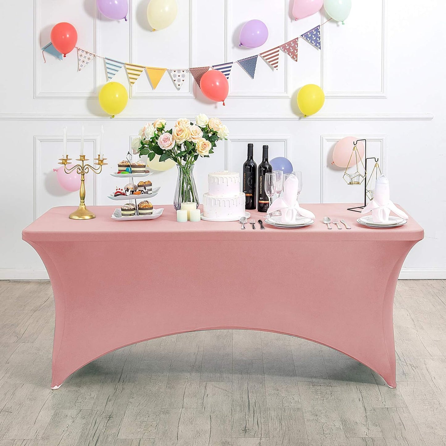 Spandex Table Cover for 4FT or 6ft or 8ft Table Universal Fitted Stretch Tablecloth for Party, Banquet, Wedding and Events-Dusty Pink