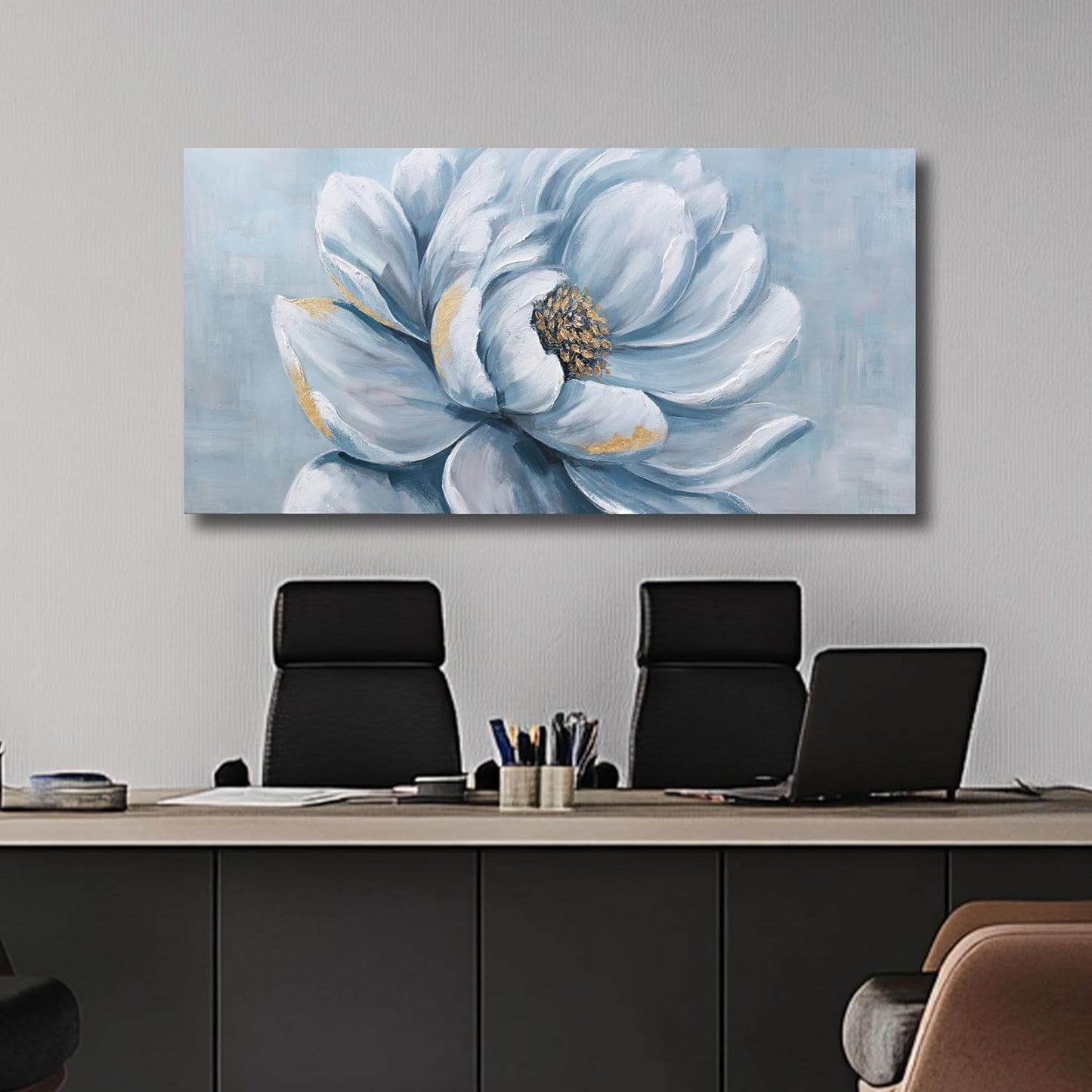 Belmrxne Floral Wall Art Blue and White Wall Decor Modern funky Canvas Painting Minimalist Artwork for Living Room Bedroom Dining Room Office Home Decor Aesthetic 20x40inch
