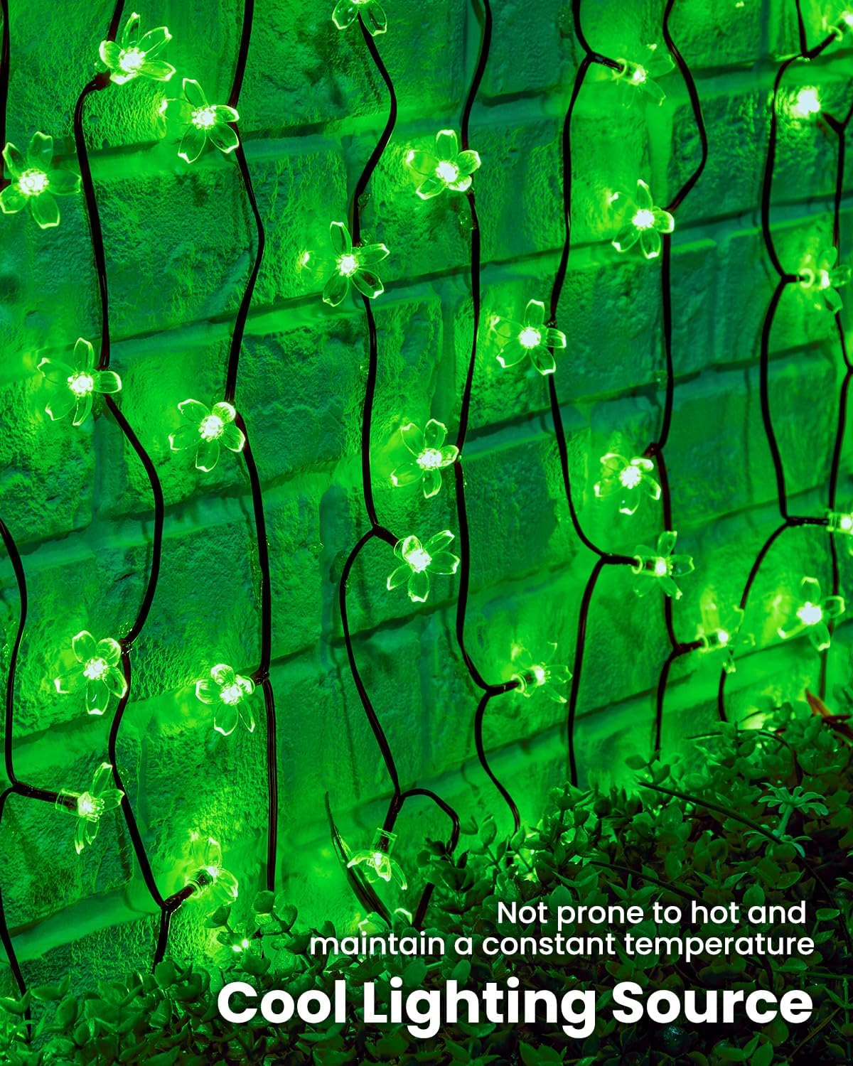 Brightown 60 LED Flower Solar Lights String Outdoor Waterproof Fairy Lights for Garden Yard Fence Patio Christmas Tree Wedding Party Decor, Green