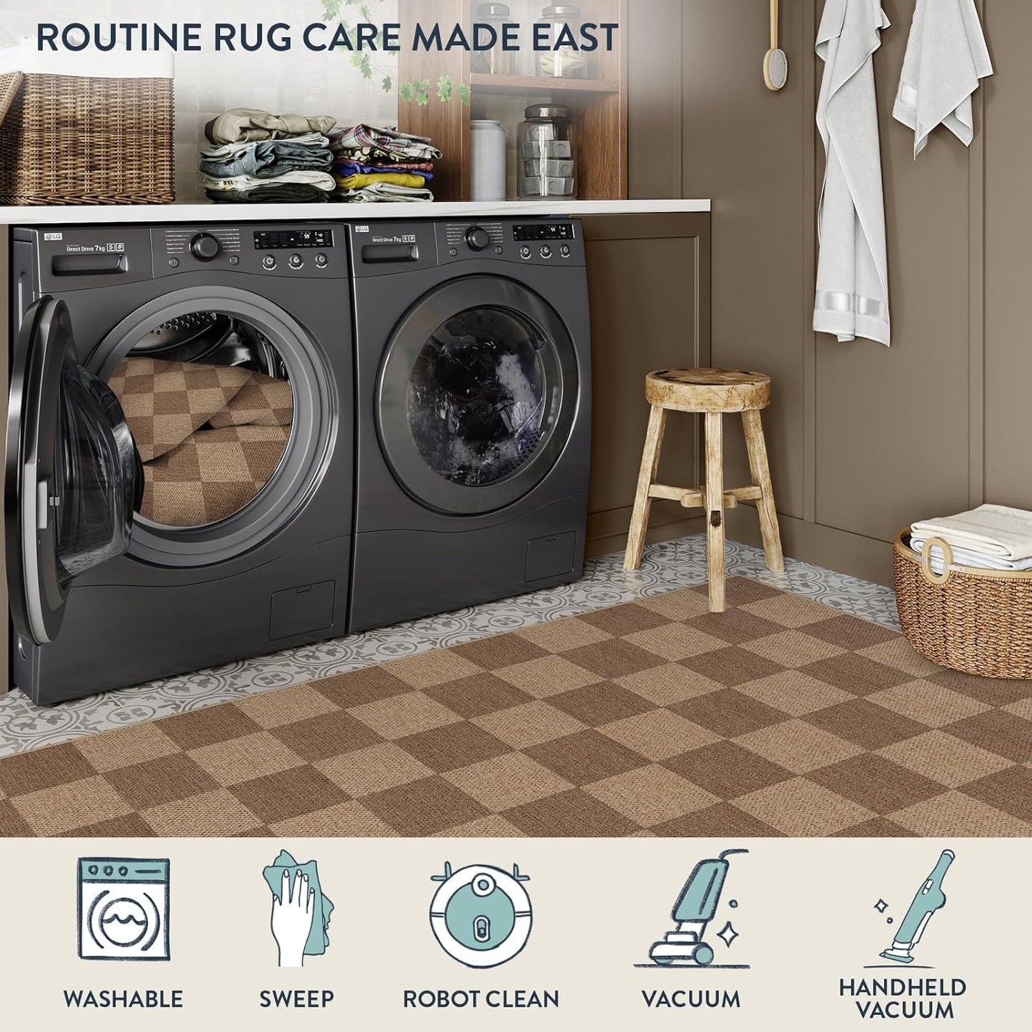 Lahome Checkered Easy Jute Entryway Rug, Washable Rugs 3x5 for Living Room Farmhouse Carpet, Non Slip Indoor Outdoor Door Mat Checkerboard Throw Carpet for Entry Patio Guestroom Deck