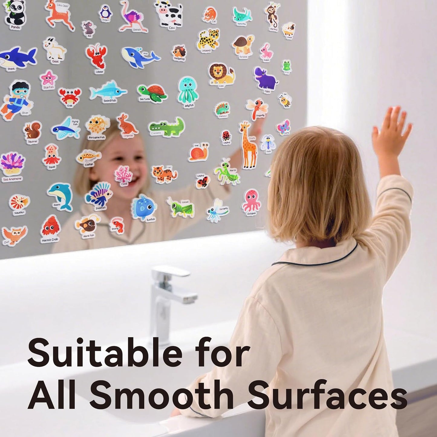 106 PCS Ocean/Animals/Insects Jelly Stickers - Thick, Removable Animal Window Clings for Toddlers. Great for Home, Classroom, Nursery Decor and Toddler Animal Party Supplies