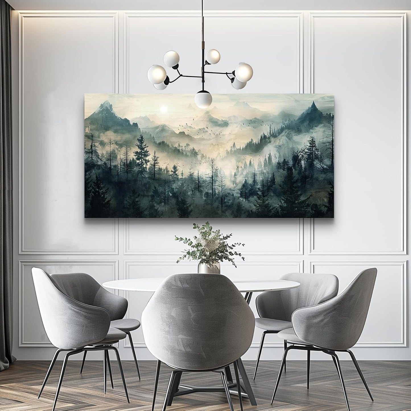 KELIYUAN Mountain View Canvas Wall Painting For Living Room Natural Landscape Painting Misty Forest Wall Decoration For Bedroom Home Decoration Modern Printed Artwork Can Be Hung Directly 20x40 In