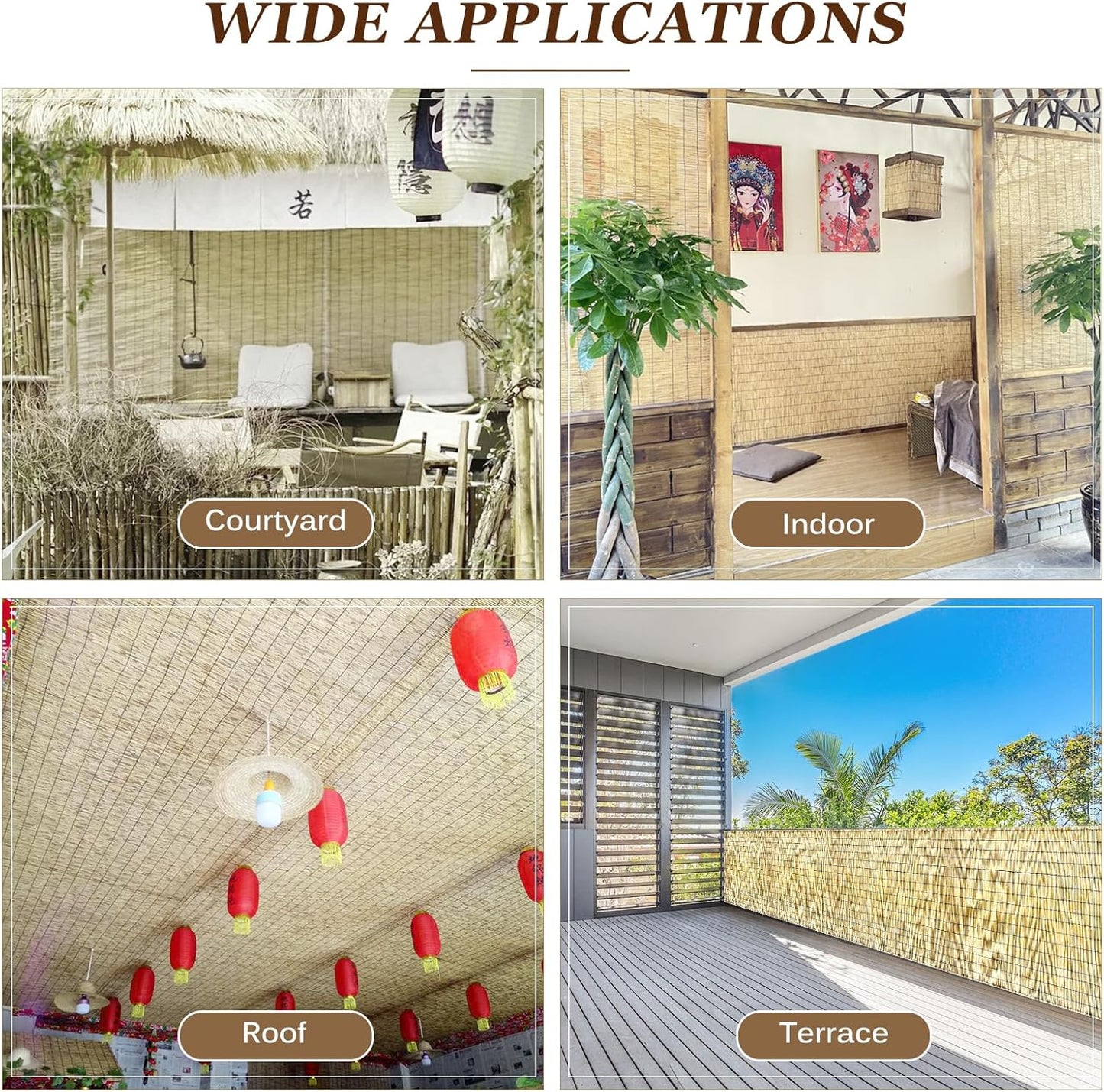 Natural Reed Fencing Rolls: Privacy Bamboo Fence 3/4/5/6ft High Roll Reed Screen, Decorative Bamboo Fencing for Outdoor Balcony Patio Garden Backyard,with Cable Zip Ties(Nature, 6x10ft)