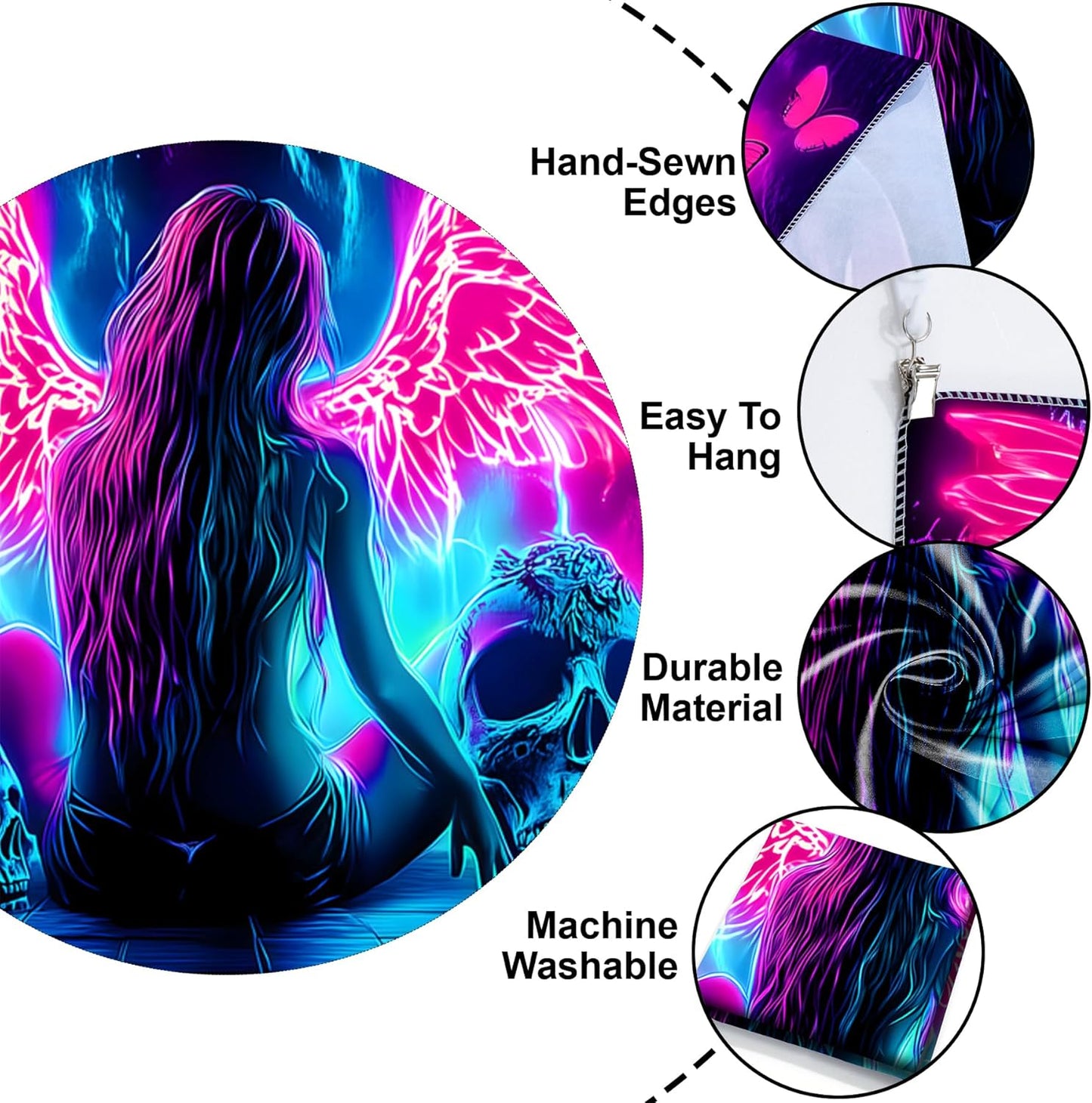 Blacklight Tapestry,WingTapestry Glow In The Dark,UV Reactive Black Light Upright Posters Wall Hanging for Bedroom Dorm Living Room Backdrop Decor (wing12, 59L" x 51W")