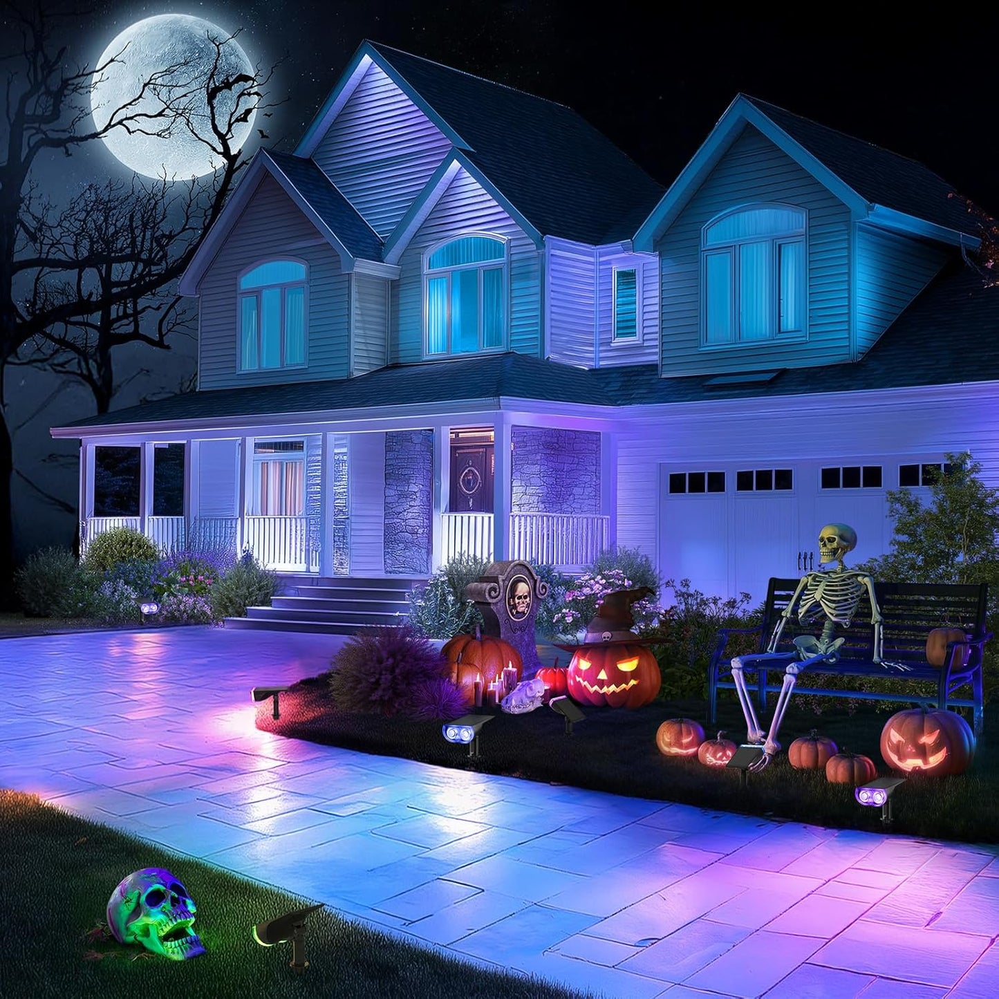 Linkind Solar Lights Outdoor Waterproof IP67, StarRay RGB Solar Spot Lights Outdoor, Color Changing Outdoor Solar Lights for Yard, Garden, Pathway, Decorations (Multicolor, 2 Pack)