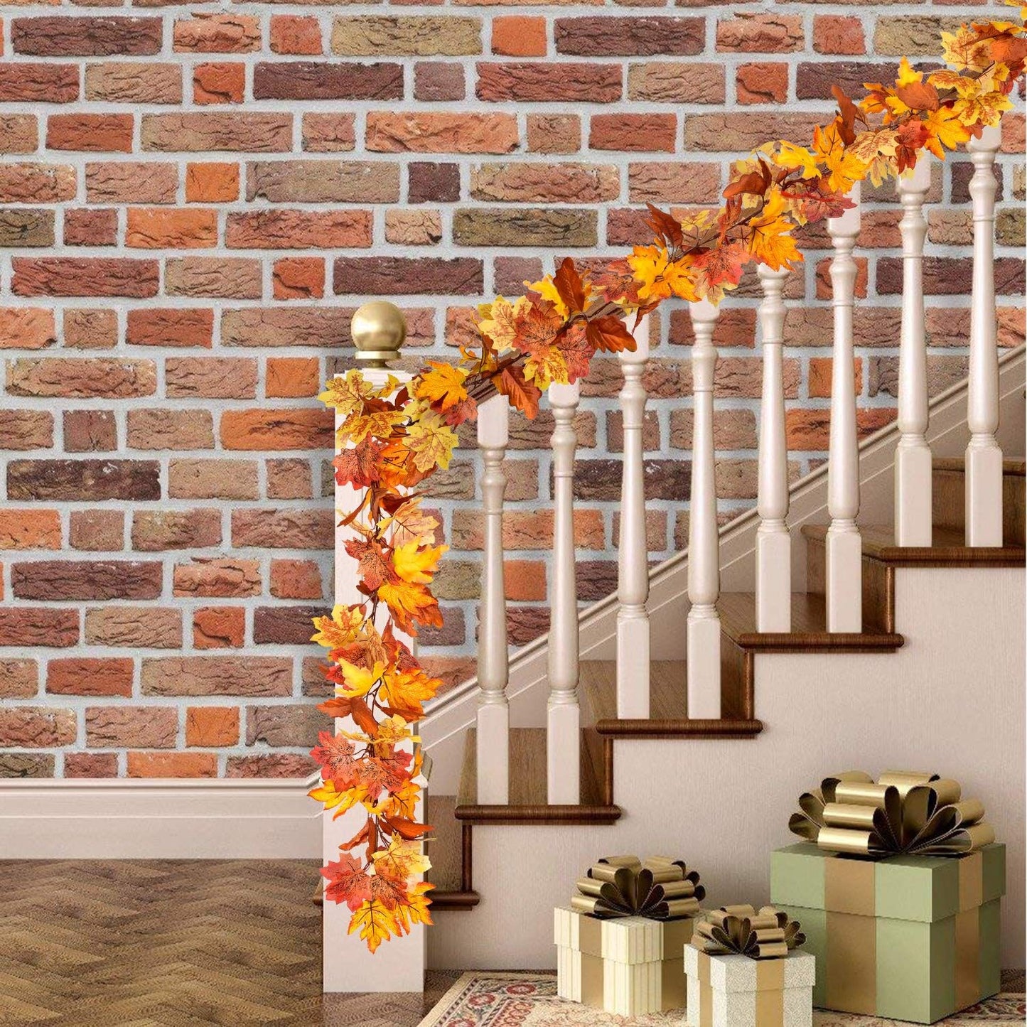 Fall Maple Leaf, 2 Pack 5.9Ft/Piece Hanging Vine Garland Artificial Autumn Foliage Thanksgiving Decor for Home Wedding Fireplace Party Christmas