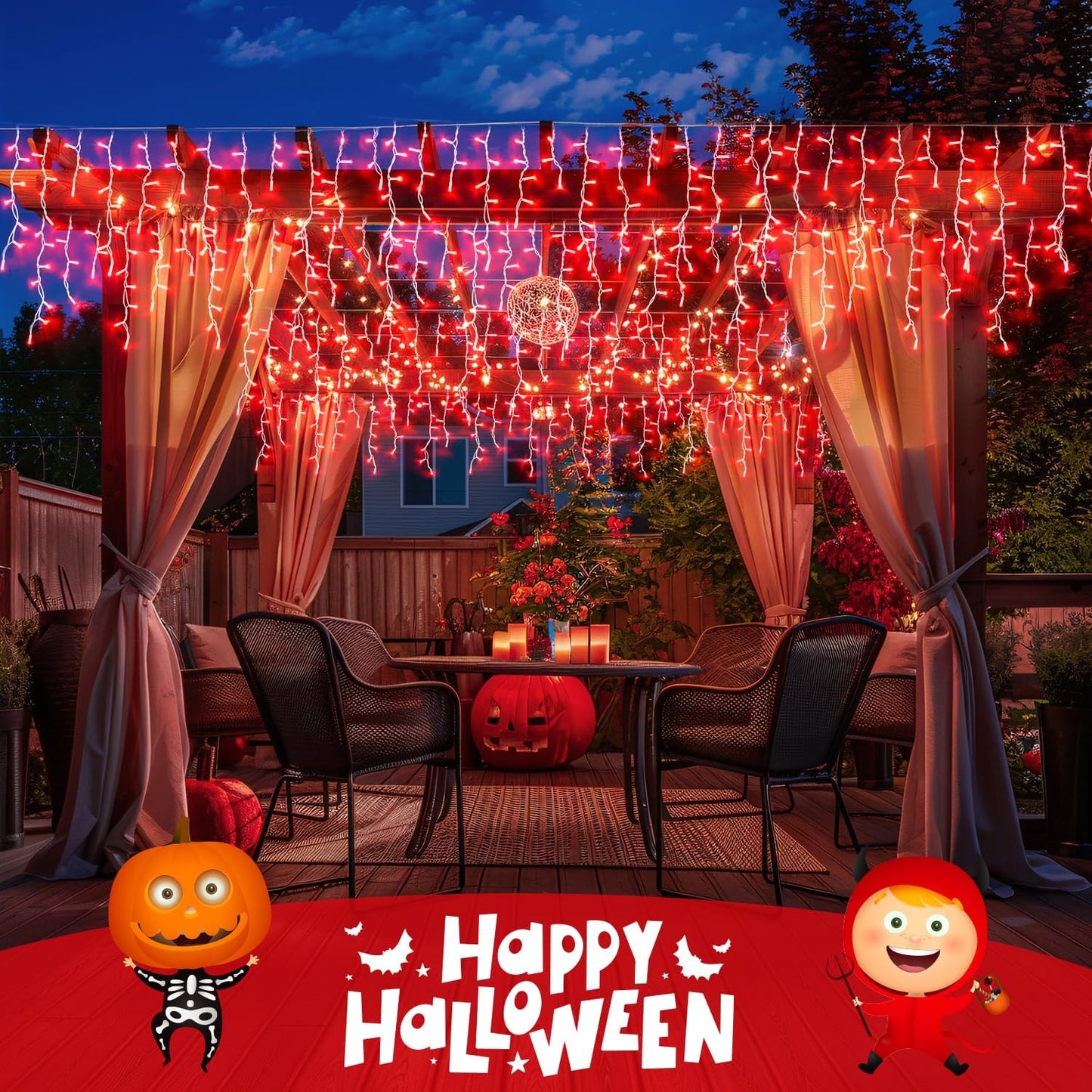JMEXSUSS 400 LED Red Icicle Lights for Halloween Decor, Connectable Red Halloween Lights Indoor Outdoor with Remote, Christmas Light for Room Fireplace Christmas Decorations