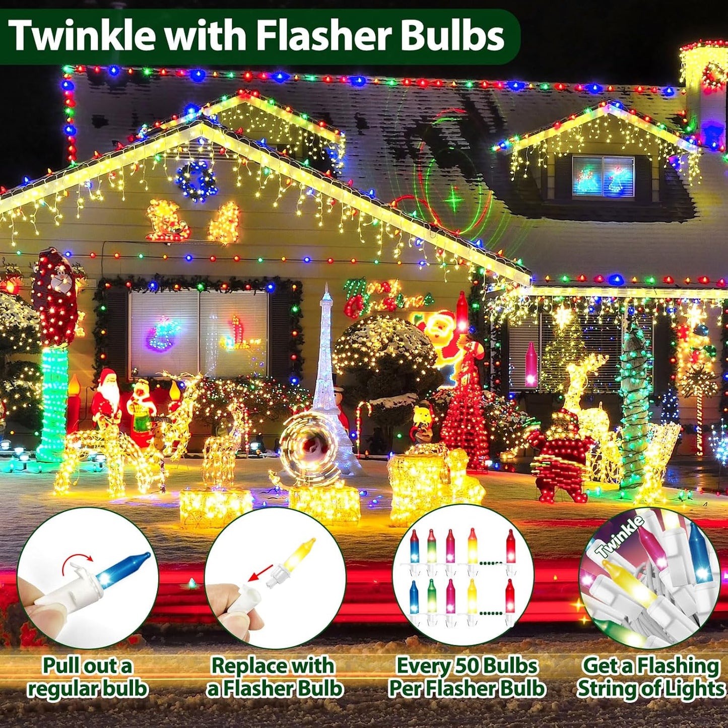 Easter Lights String 25FT 100 Incandescent Bulbs, UL-Listed Multicolor String Lights with White Wire Plug in Connectable for Indoor Outdoor Holiday Yard Patio Party Christmas Decorations