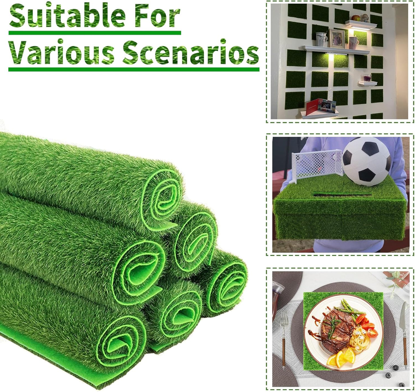 24 Packs 6 X 6 Inch Fake Grass Decor for Crafts, Artificial Grass for Dollhouse Miniature Ornament Projects, Model Turf Grass for DIY Fairy Garden Accessories and Decor Kit