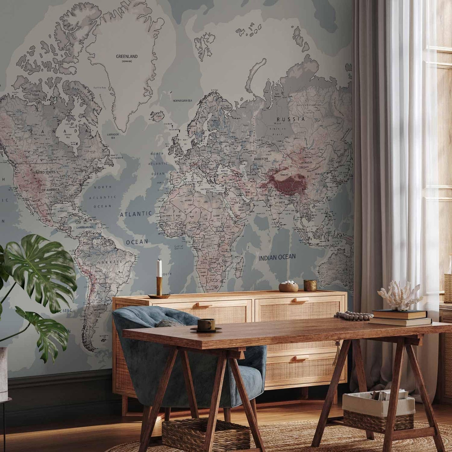 artgeist Premium Wall Mural World Map 118x83 in - XXL Non-Woven Wallpaper Fleece Wall Decor Photo Print Picture Image Design Home Map of The World k-A-0061-a-c