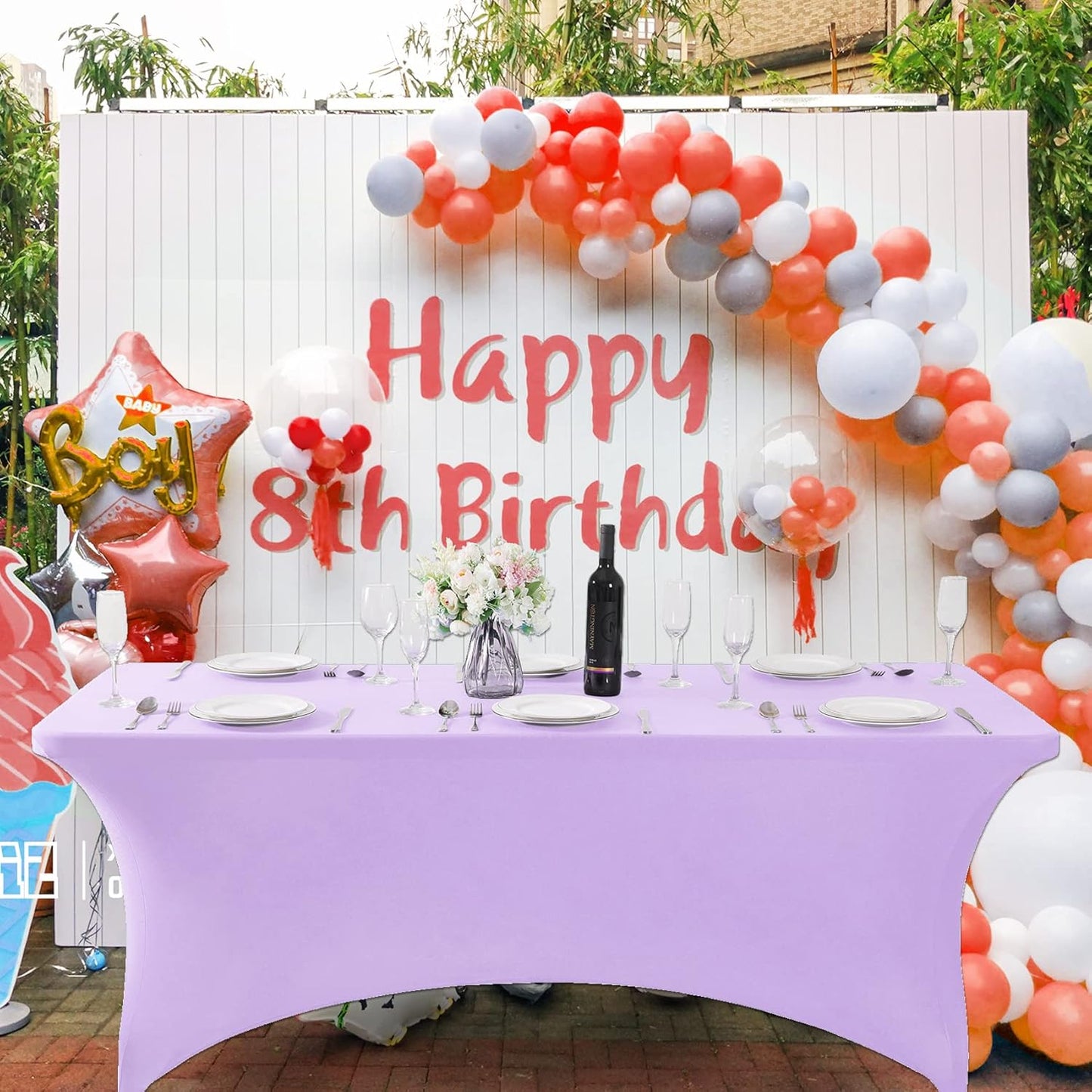 SuperO 2Pack Waterproof Spandex Table Cover for 6FT Table Universal Fitted Stretch Tablecloth for Party, Banquet, Wedding and Events-Lavender