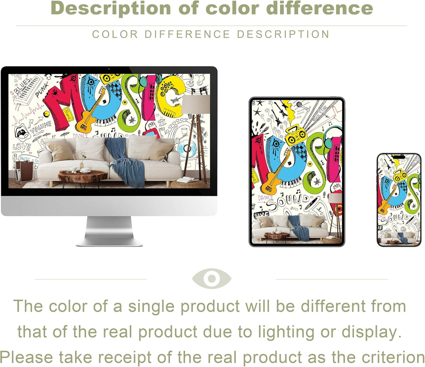 Music Graffiti Wallpaper Fan Guitar Drums Large Background Wall Decor for Music Room Bar(Not Peel and Stick)