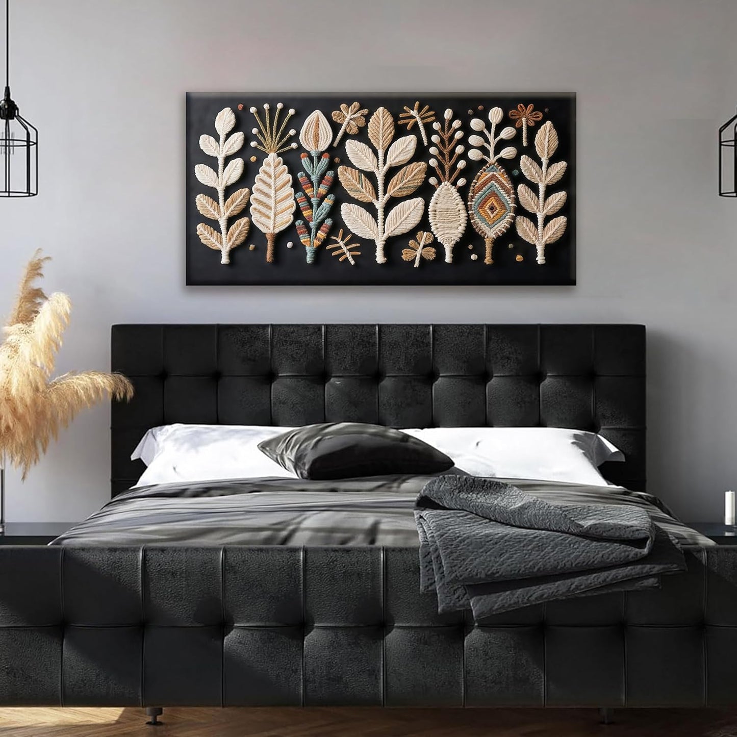 Tsomzxng Boho Black Wall Art Modern Wall Art Bohemian Feather Canvas Wall Art Decor For Apartment Dorm Living Room Bedroom Nursery Backdrop Home Wall Decor20 W X 40" L