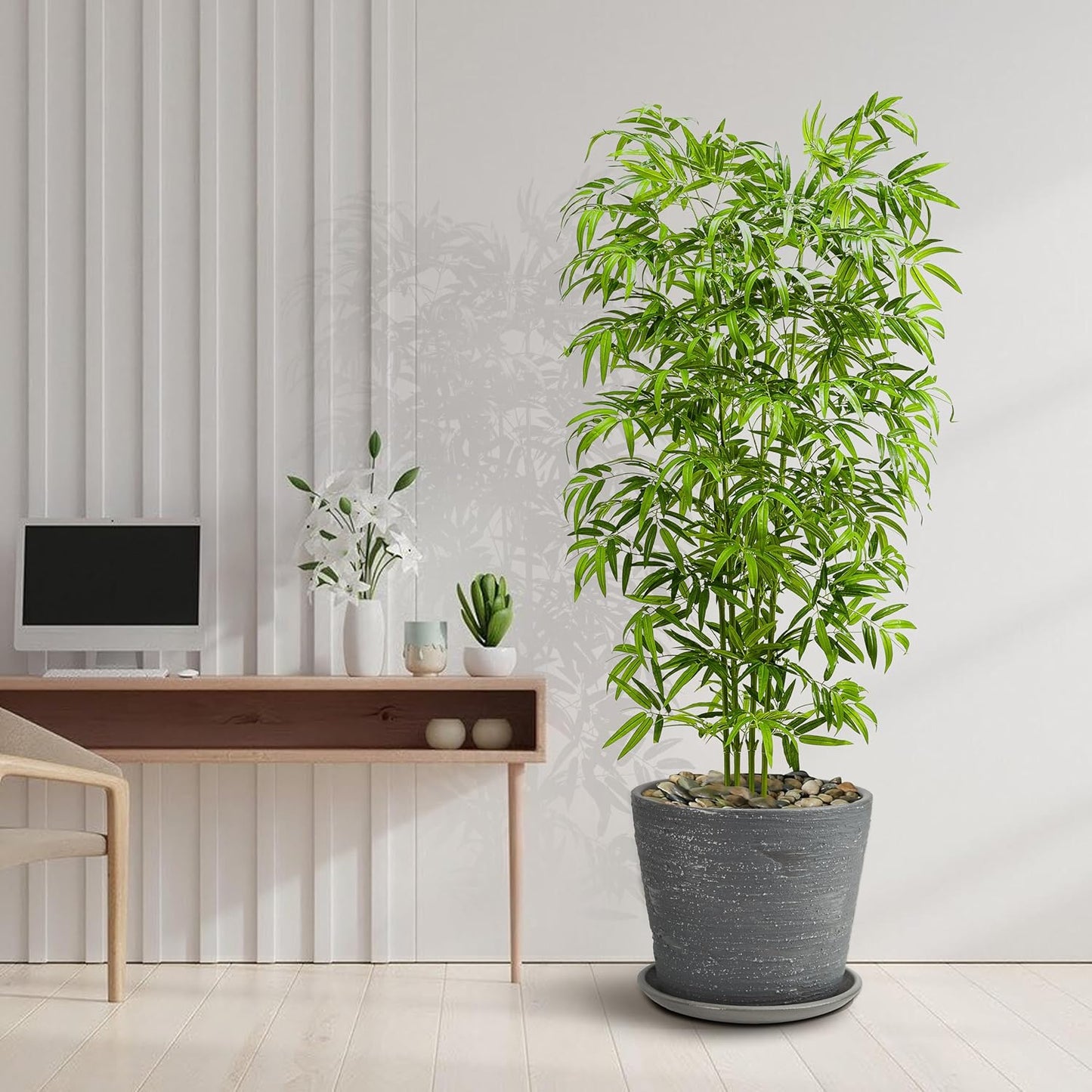 Artificial Bamboo Tree 6FT Tall Fake Plants Faux Silk Plant, Faux Bamboo Plant for Home Office Indoor Outdoor Decor Artificial Trees with Tall Planter