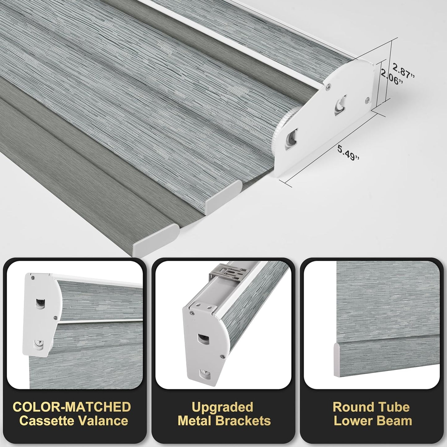 BERISSA Cordless Dual Roller Shades with Cassette Valance,Double Window Shades Blackout and Light Filtering Shades,Day and Night Roller Shades for Home Office Door.Striped Jacquard Grey.58 W x 80" H