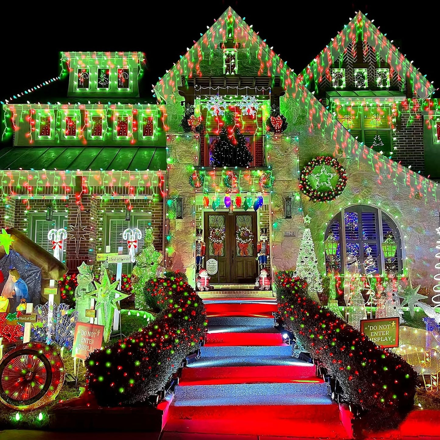 YEGUO 33ft 400 LED Red and Green Icicle Lights Outdoor Waterproof, 80 Drops Icicle String Light Connectable, 8 Modes Icicle Christmas Lights with Memory Timer