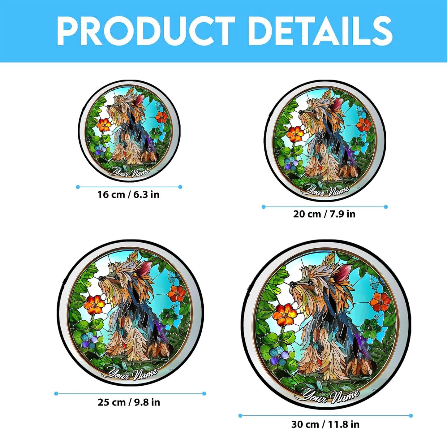 Customized Yorkie Stained Glass Suncather Window Hangings, Suncatchers Glass Panel Sun Catchers Gifts Home Decor Garden Christmas Halloween Wedding