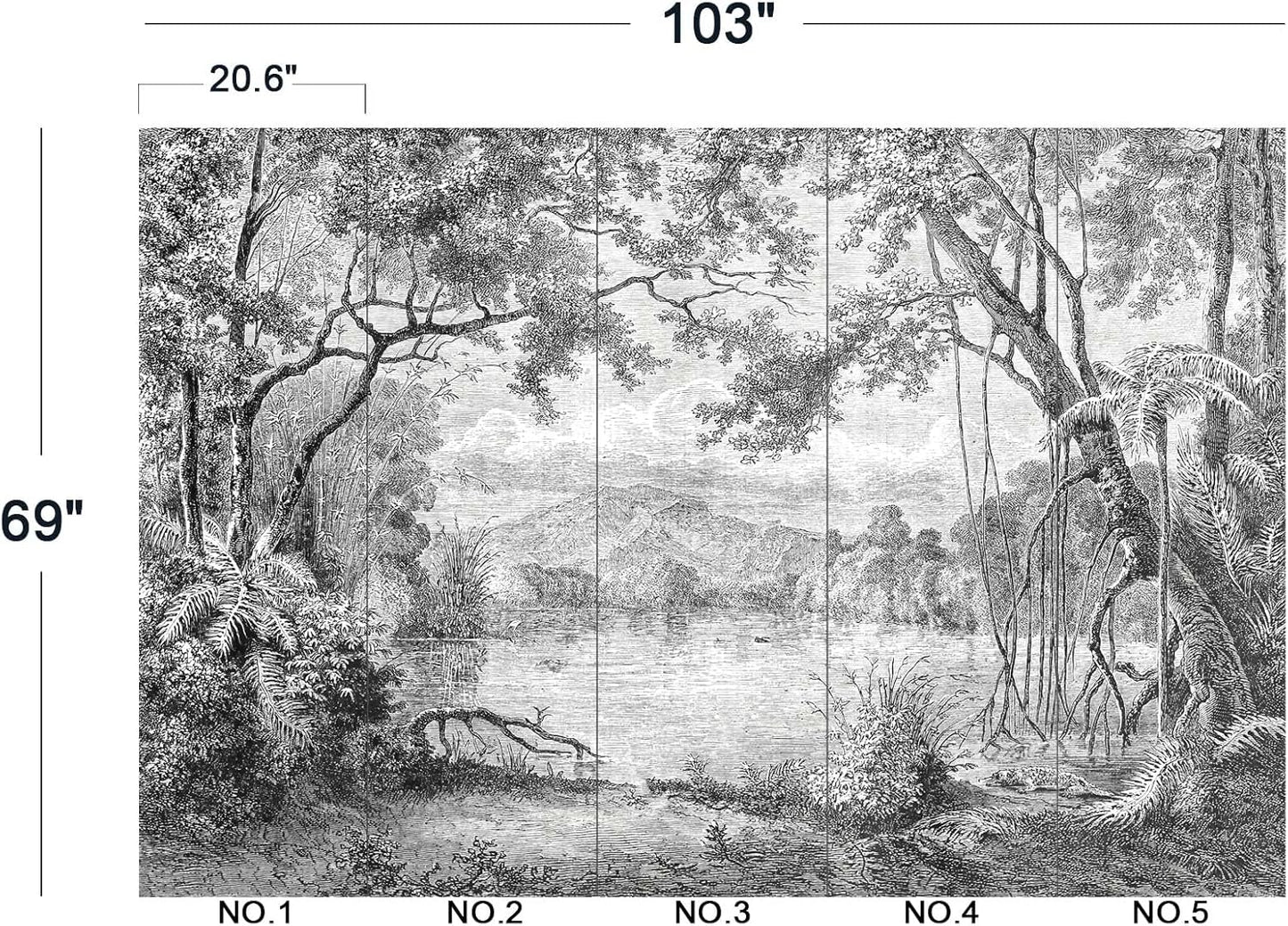 Black and White Tropical Rainforest Wall Mural Wallpaper for Bedroom 103" x 69"
