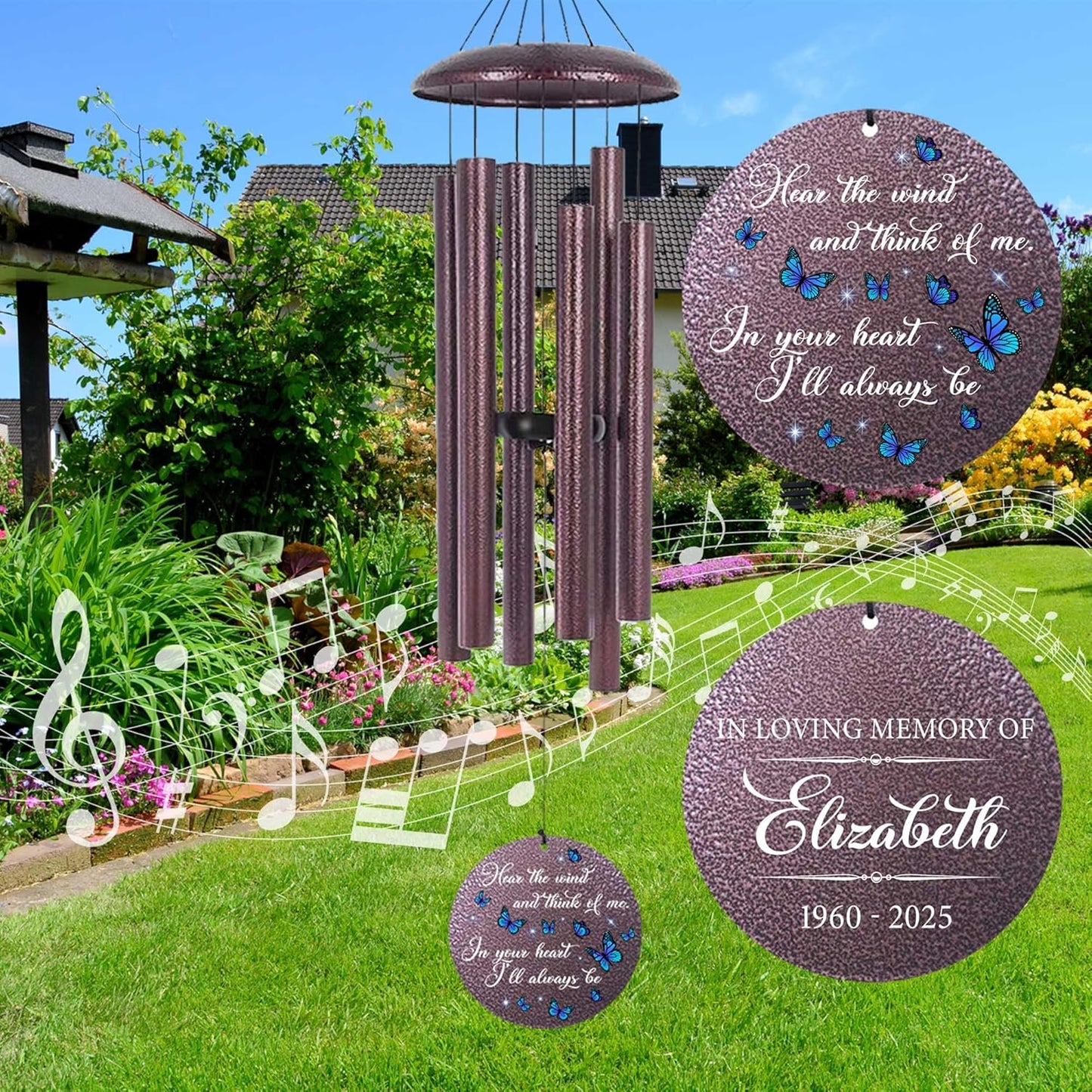 ASTARIN Memorial Butterfly Deep Tone Wind Chimes Personalized, Sympathy Remembrance Gifts for Loss of Mom Dad, Bereavement Gifts for Condolence Funeral, Garden Decoration