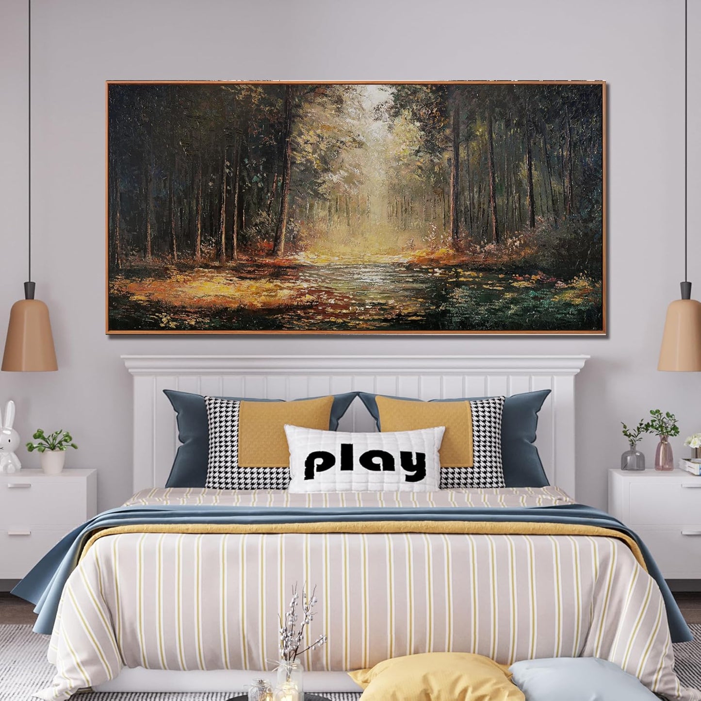 Large Canvas Wall Art Decor Wall Art Pictures for Living Room Art Work for Wall Decor Landscape Natural Wall Art Decoration Framed Yellow Forest Wall Art Prints Bedroom Office Aesthetic Decor 29"x58"