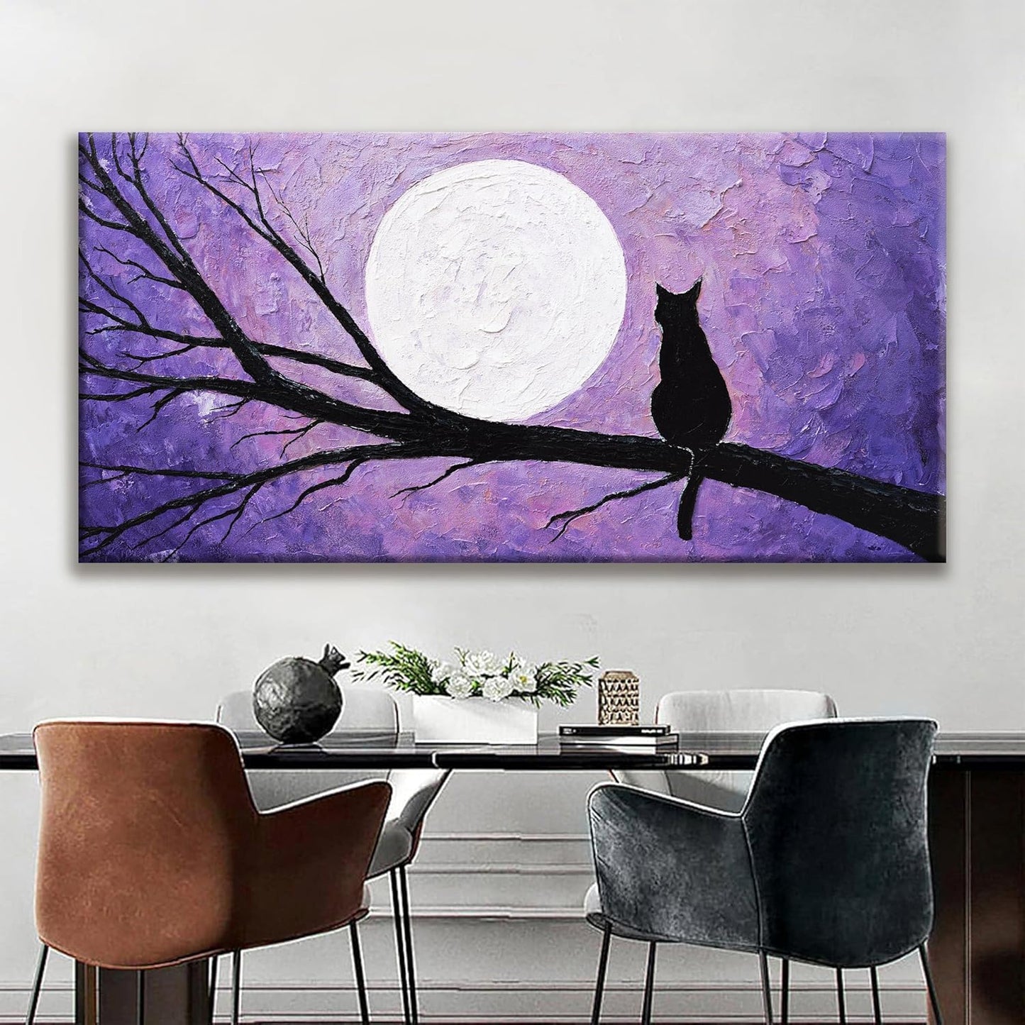 QSQ Cat Wall Art For Living Room Prints Painting Canvas Art Wall Decor Funny Monet Cat Under The Moonlight Abstract Wall Art Posters Picture For Bedroom Office Home Wall Decor Aesthetic 29" × 58"