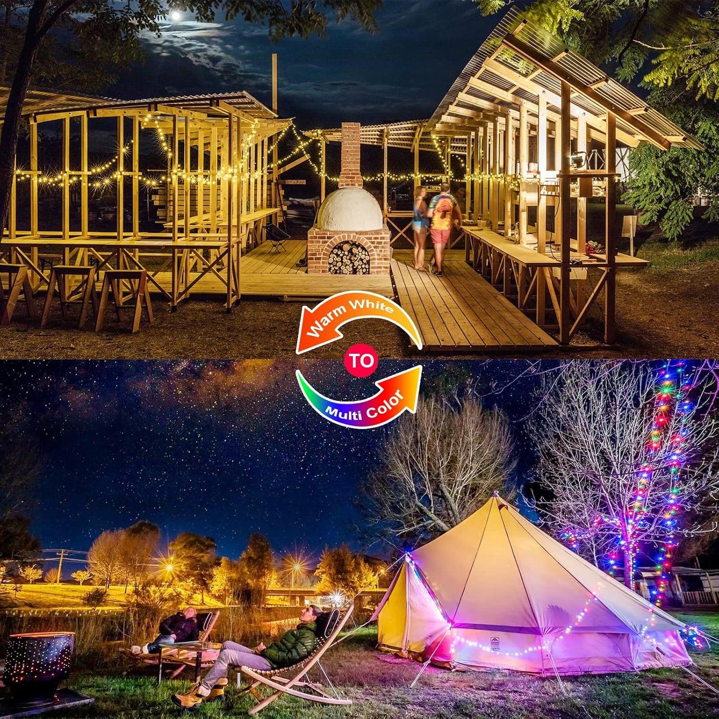 JMEXSUSS 2 Pack Solar Christmas Lights Outdoor Waterproof, 100 LED 33ft Warm White and Multicolor Color Changing Solar Fairy Lights, Copper Wire Solar String Lights for Outside Christmas Decorations