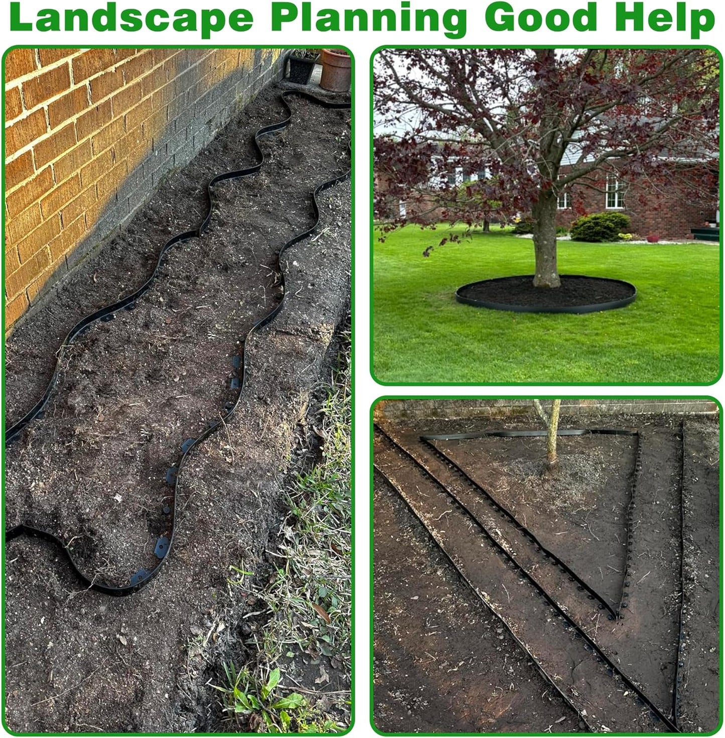 Landscape Edging Border 33 FT 4 Inch Tall with 60 Spikes, Plastic Edging for Landscaping, Garden Edging Border๏ผ Flower Bed, Paver and Lawn Edging Border, Black