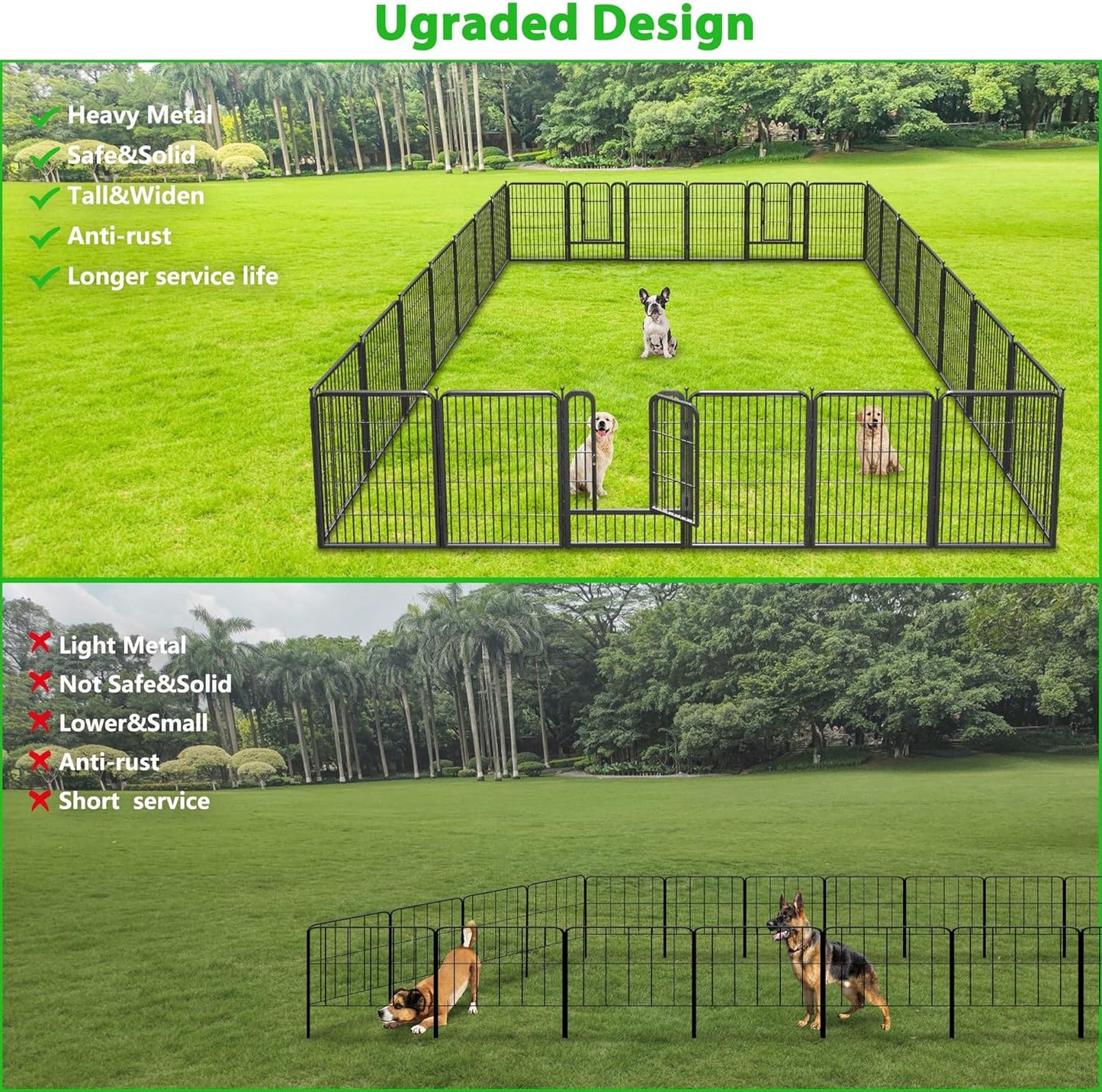 Decorative Black Metal Fencing Garden Fence with Gate, 73ft(L) 32in(H) 32 Fence Panels No Dig Fence Rustproof Animal Barrier Fence Temporary Dog Panels Fencing Outdoor