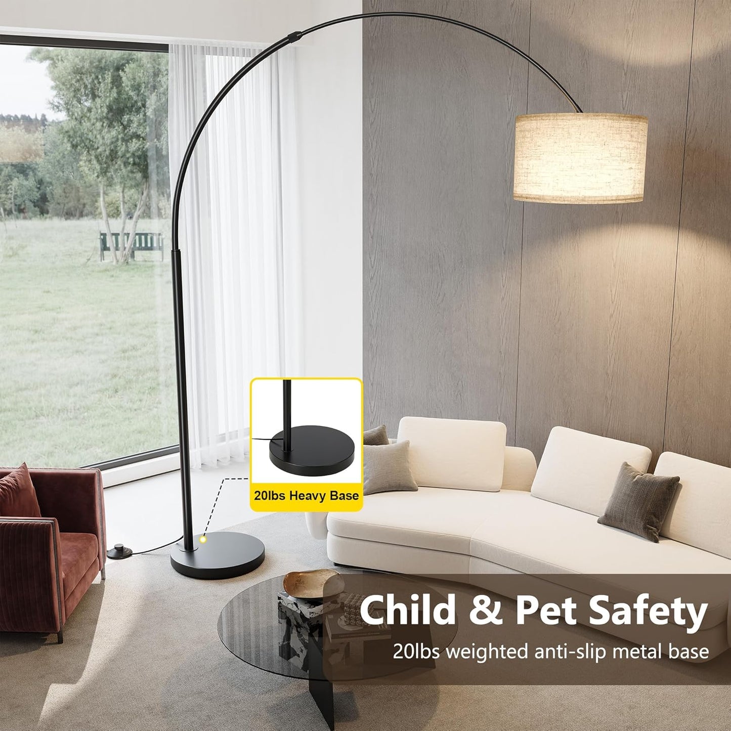 SUNMORY 82" Tall Arc Floor Lamps for Living Room, Large Floor lamp with Remote Control, Modern Curved Floor lamp, Corner Lamp for Dining Room, Office