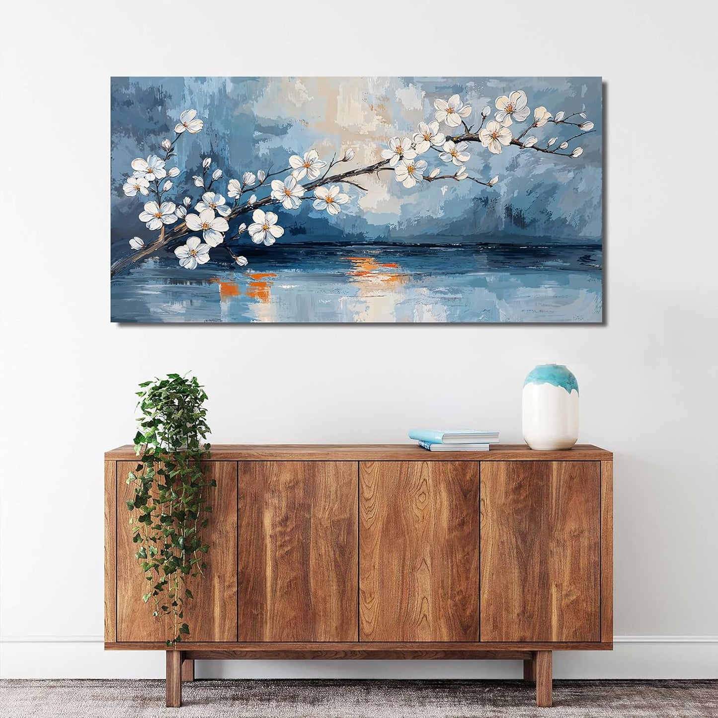 Canvas Wall Art Decor Vintage Coastal Wall Art Decorations White Flower Wall Art Prints Wall Art Pictures for Living Room Canvas Art Wall Decor Sunset Artwork for Walls Bedroom Office Decor 20" X 40"