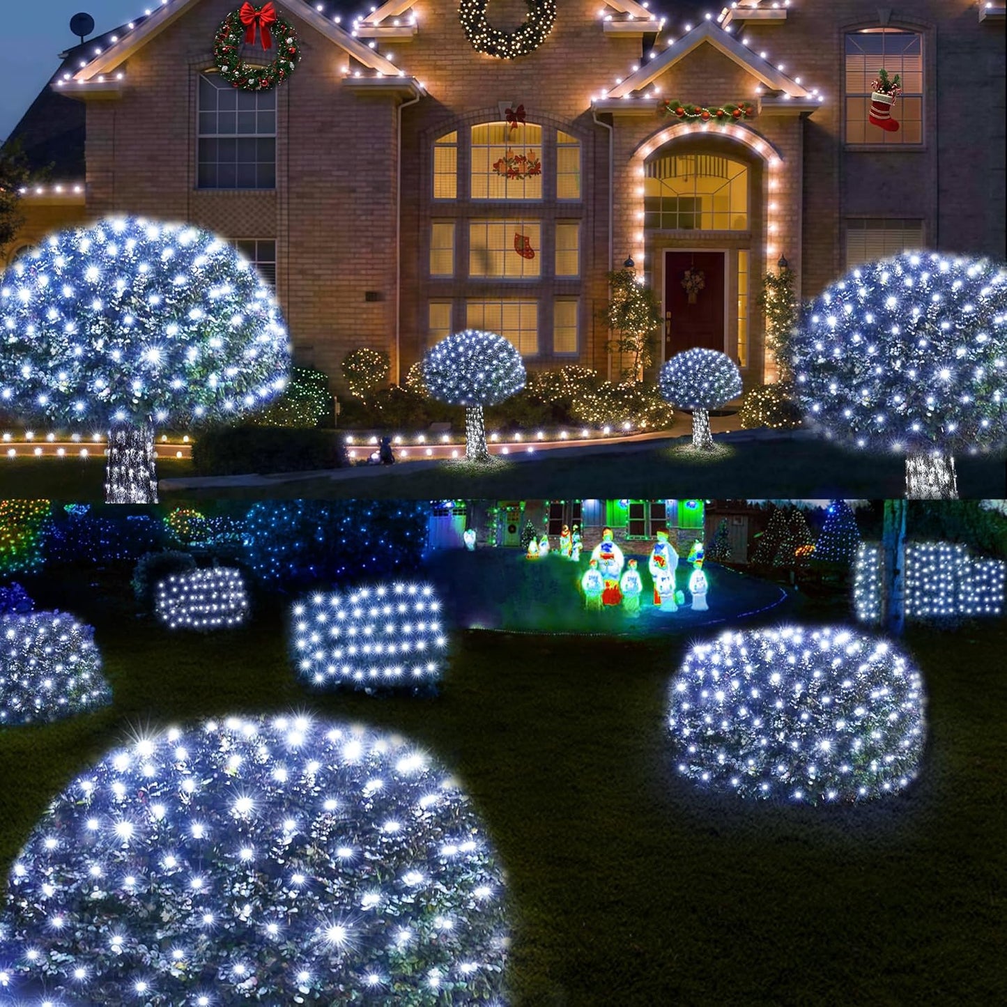 WBao Christmas Net Lights 200LED F8 Big Bulbs, 8.4ft x 5.2ft Christmas Lights with 8 Modes, Timer, End to End Connectable, Waterproof for Lawn, Bushes Outdoor Christmas Decorations, Cool White