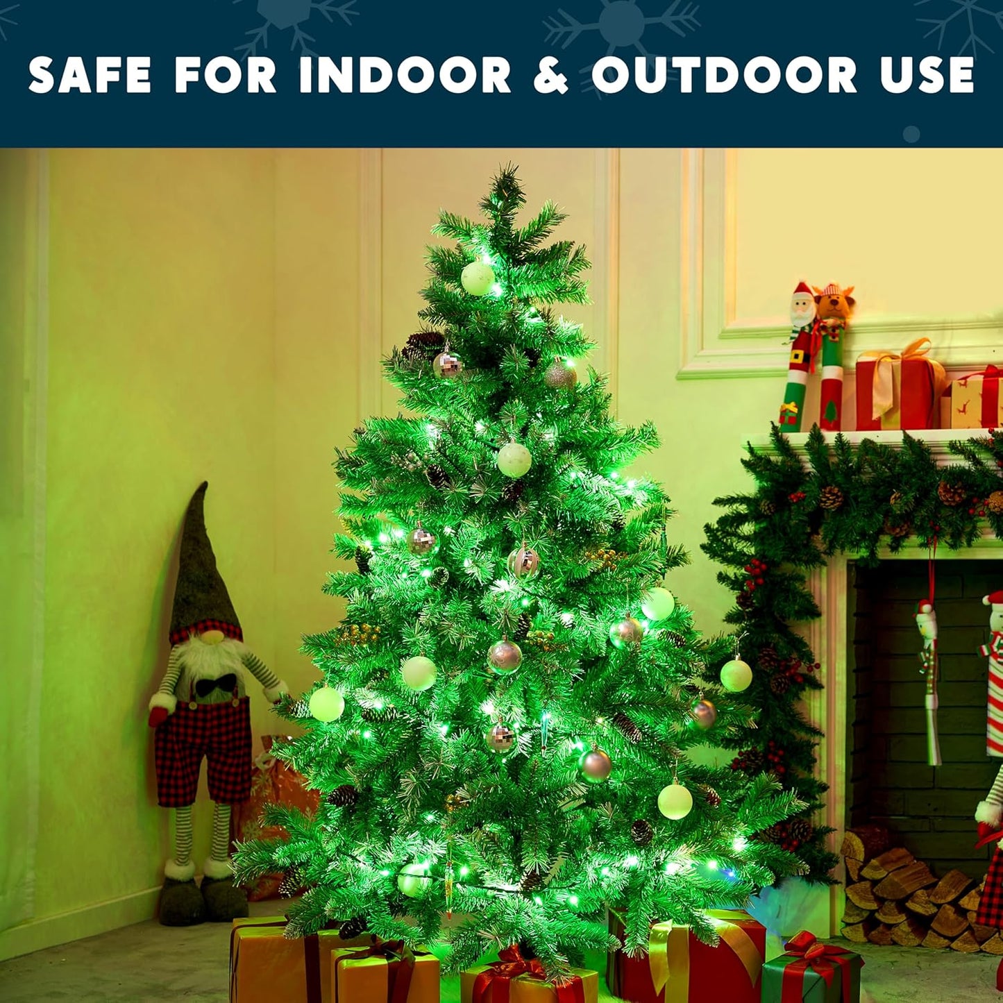 Joiedomi Green Christmas String Lights,100 Count 22.3FT Christmas Fairy Tree Lights Plug in for Indoor Outdoor Xmas Decorations Patio Holiday Theme Party Yard House,Green Wire