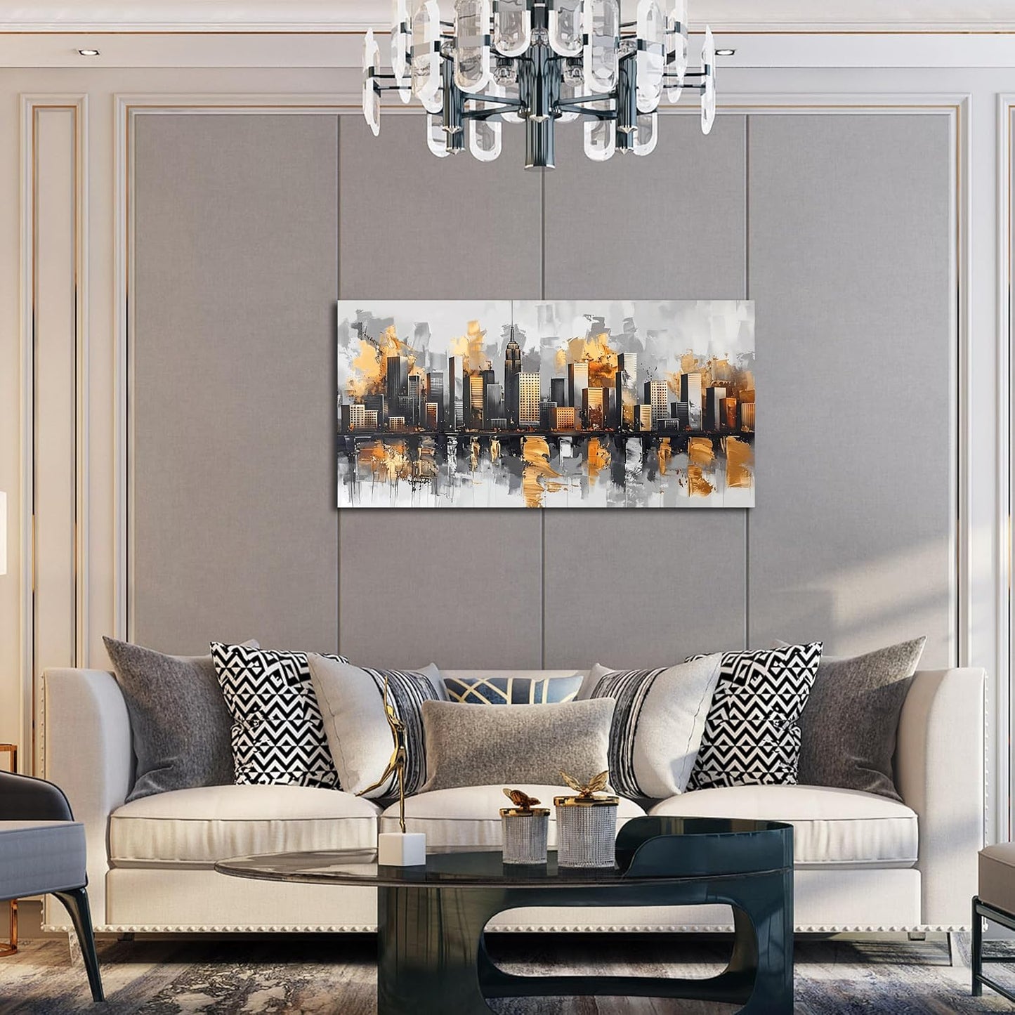 Ouzzlie Gold Artwork Vintage Wall Art City Poster Pictures for Wall Black Art for Home Kitchen 20"x 40"