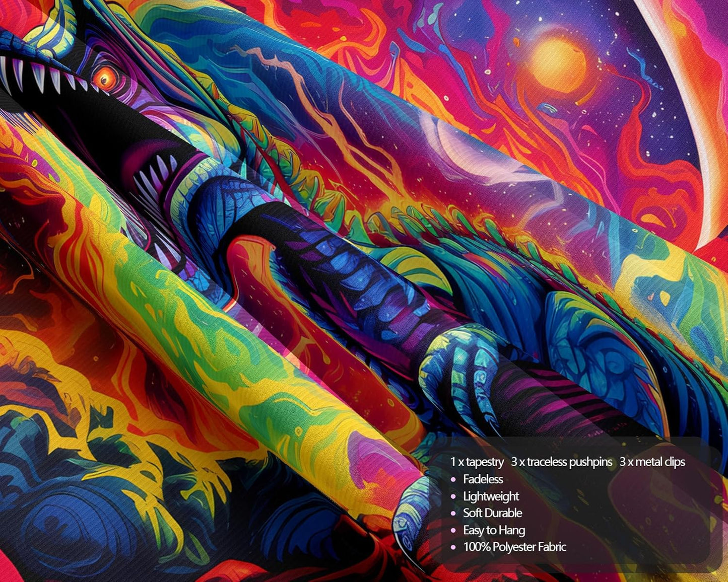 Dinosaur Tapestry Blacklight, Black Light Dinosaur Posters for Boys Room Uv Cool Dino Kids Tapestry for Teen Bedroom Home Decor 60x50in