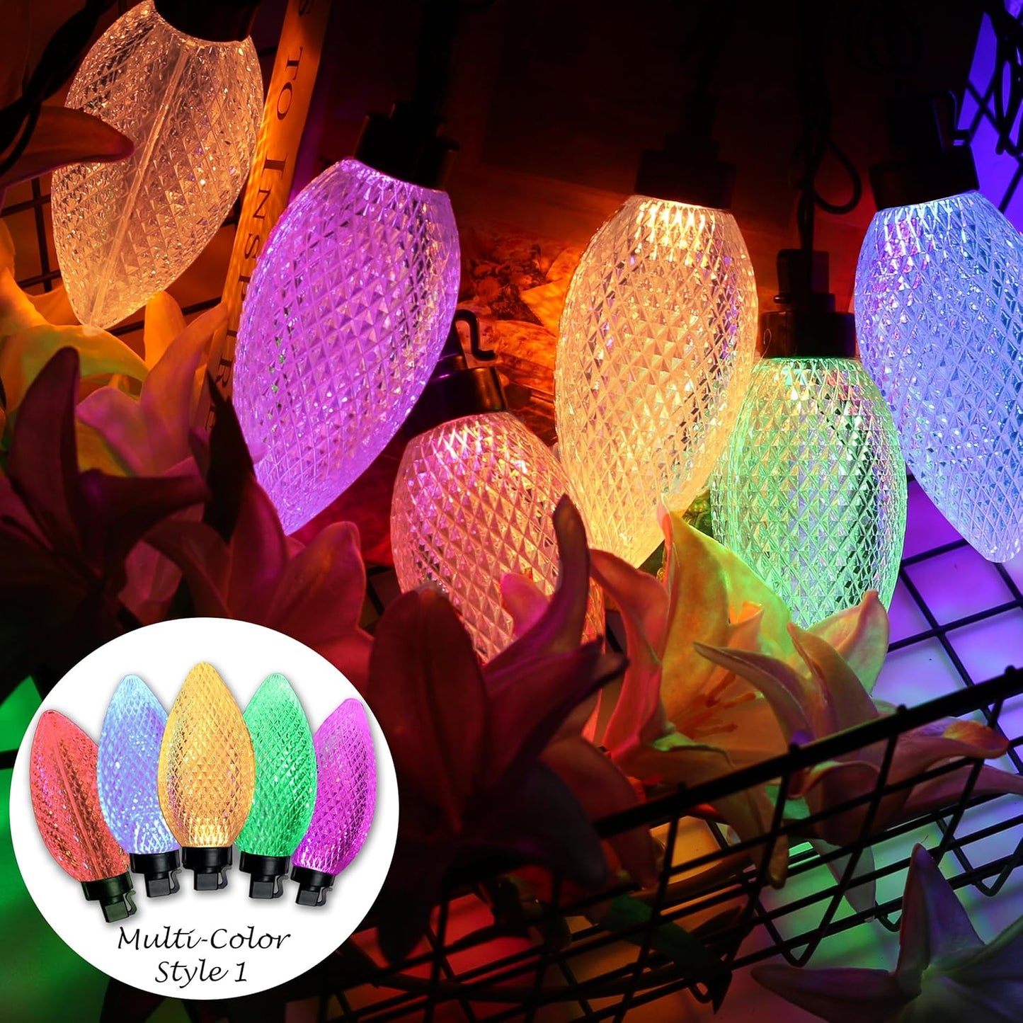 AWQ 10 LED 24.6FT Christmas Pathway Lights, Multi & Warm Color Pinecone Marker Lights with 10 Steel Stake & 11 Modes, Connectable Ground Light for Lawn, Patio, Walkway, Sidewalk (10)