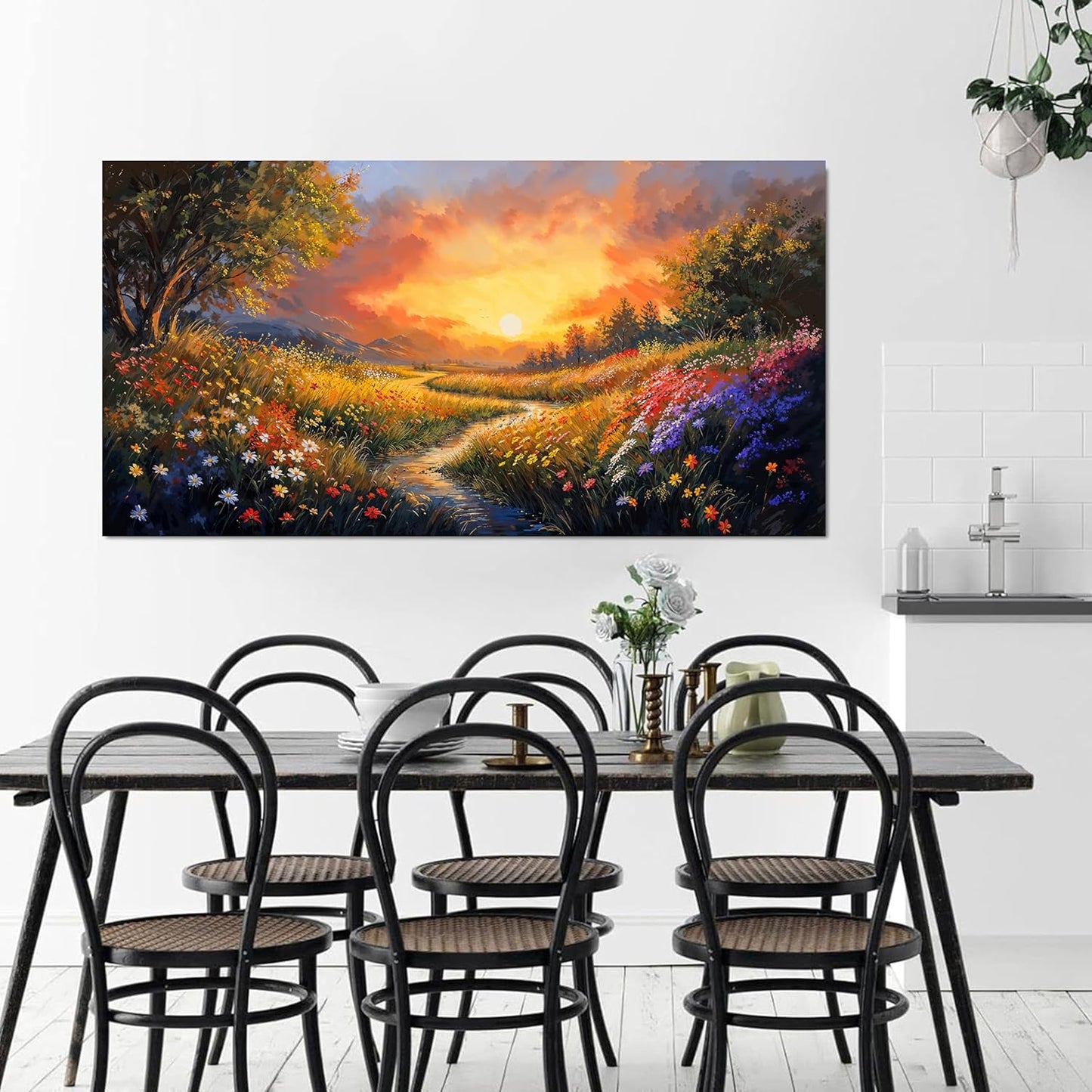 Canvas Wall Art Decor Large Wall Art Pictures for Living Room Vintage Landscape Wall Art Prints Canvas Art Wall Decor Wildflower River Artwork for Walls Bedroom Home Aesthetic Wall Art Decor 20" X 40"