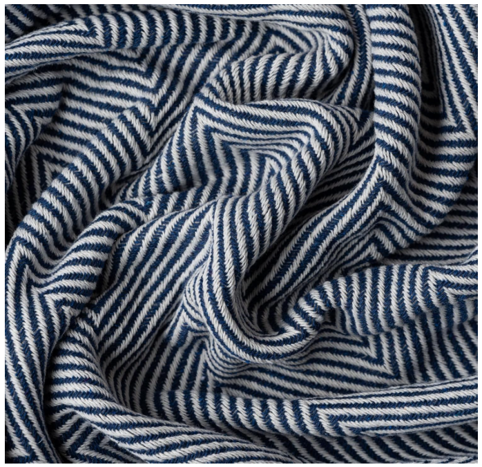 Lightweight Cotton Throw Blanket – Herringbone Chevron Pattern, Boho Farmhouse Decor (Ash Grey, Deep Blue & Brown Options, Twin Size, 57"x79")