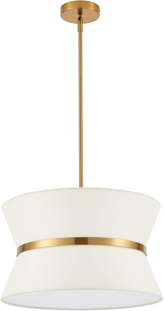 Modern Chandelier with Off-White Fabric Shade and Brass Finished Adjustable Pendant Light for Kitchen Island Living Room Bedroom Hallway, E26, Dia 18 Inch, UL Listed