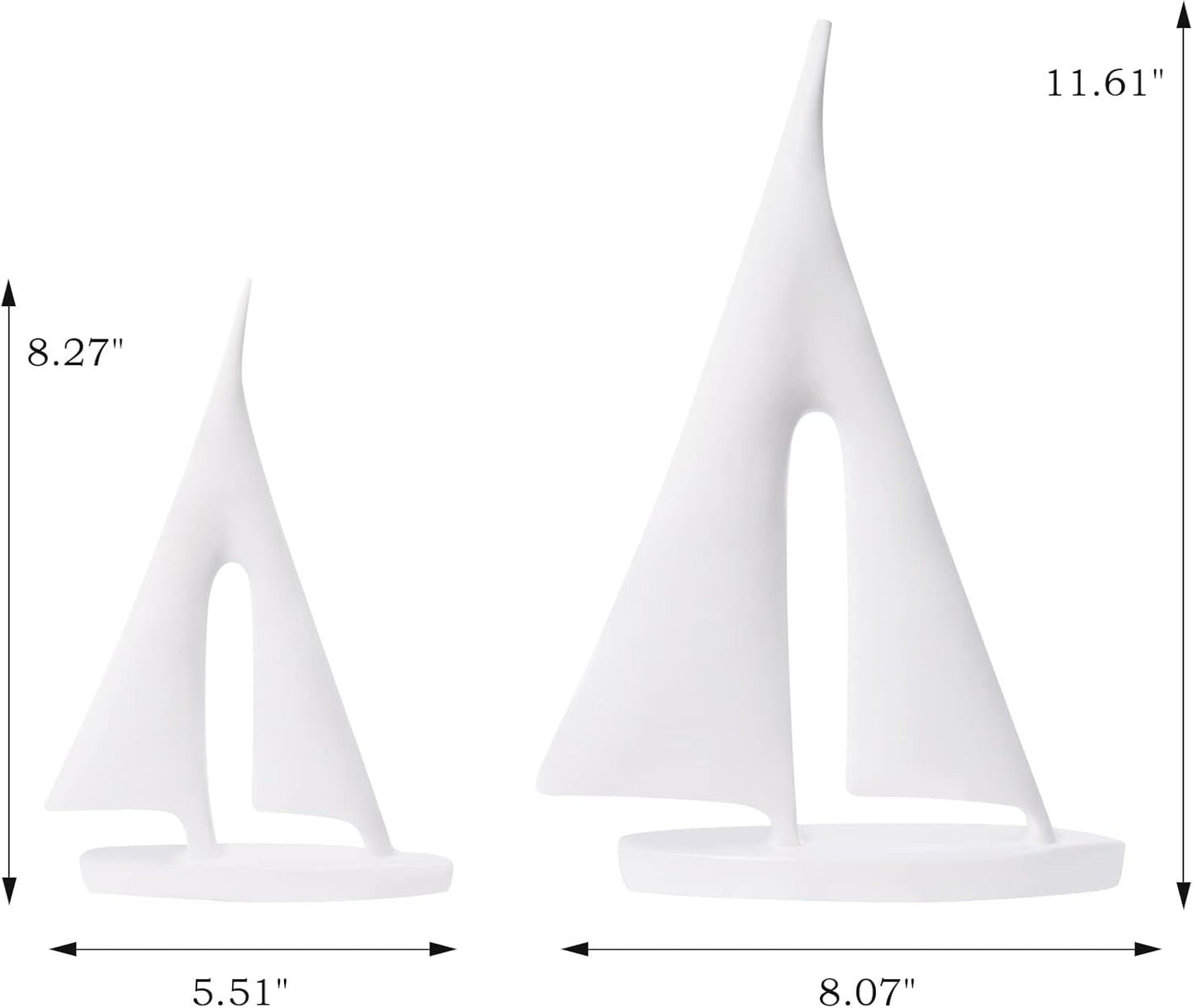Modern Sculptures Home Decor, Sailboat Decor Ornament, Boat Decorations Statue Decor, Art Sculptures and Statues, Sailboat Gifts Home Office Bathroom Shelf Decor (White-2 Pack)