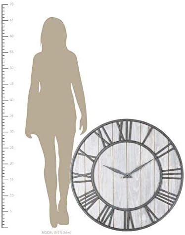 Oldtown Farmhouse Metal & Solid Wood Noiseless Wall Clock (Whitewash, 36-inch)