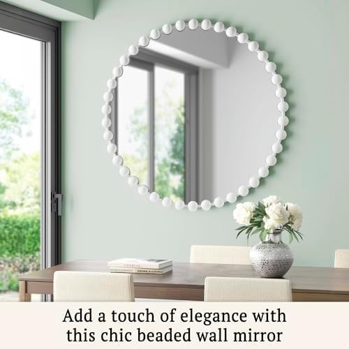 Madison Park Round Mirror, Metal Frame Circle Mirror 36 inch, Wall Art Decor Mounted Hanging for Entryway, Bathroom, Hallway, Living Room, Vanity, Marlowe, White