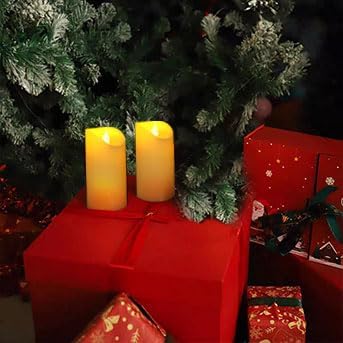 Waterproof Outdoor Battery Operated Flameless Candles with Auto Timer Flickering Plastic Resin Electric LED Pillar Lights for Lantern Patio Garden Wedding Party Decorations 3x6 Inches Ivory 2 Pack