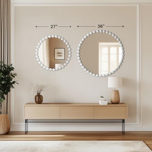 Madison Park Round Mirror, Metal Frame Circle Mirror 36 inch, Wall Art Decor Mounted Hanging for Entryway, Bathroom, Hallway, Living Room, Vanity, Marlowe, White
