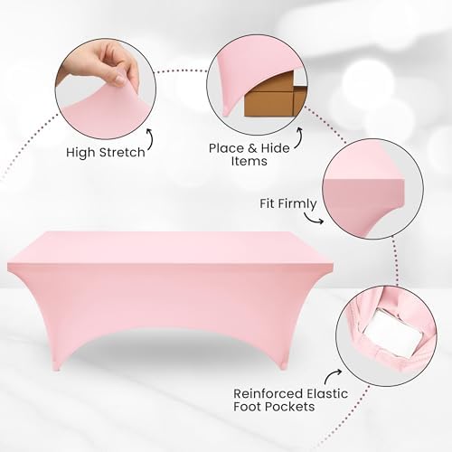 Utopia Kitchen 6FT Spandex Tablecloth [1 Pack, Pink] 200 GSM Stretch, Fitted, Washable and Wrinkle Resistant Table Cloth Rectangle Cover for Trade Shows, Wedding, Parties [72Lx30Wx30H Inch]
