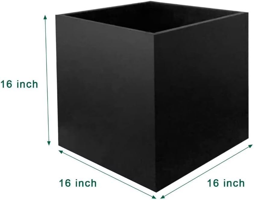 Galvanized Steel Planter Box Black Metal Planter Large Square Indoor Outdoor Planters Cube Steel Heavy Duty Flower Pot 16Inch Powder Coating Modern Commercial Residential for Patio, Deck, Yard, Garden