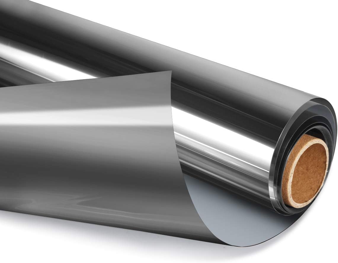 HIDBEA One Way Privacy Window Film, Daytime Mirror Reflective Heat Control UV Sun Blocking Non-Adhesive Static Cling Window Tint for Home and Office (Black-Silver, 17.5 Inch x 13.1 Feet)