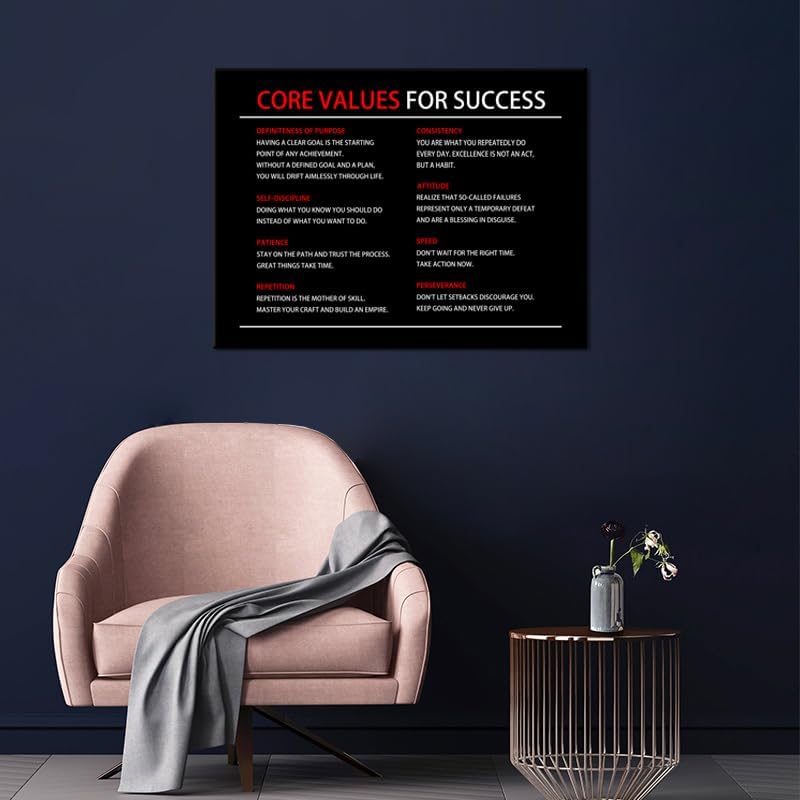 Core Values for Success Inspirational Canvas Wall Art Motivational Poster Print Artwork Picture Painting Wall Decor for Modern Home Bedroom Office ClassRoom Ready to Hang [18''Wx 24''H]