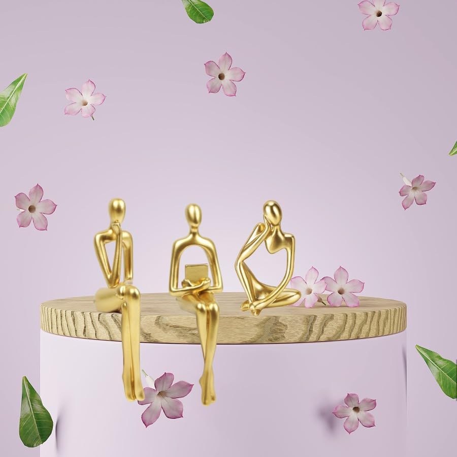 Gold Home Decor Thinker Statue Accents, Set of 3 Thinker Sculptures Office Decor Modern Abstract Resin Decoration on Shelf Table Desk for Living Room Office Bedroom (Small Gold)