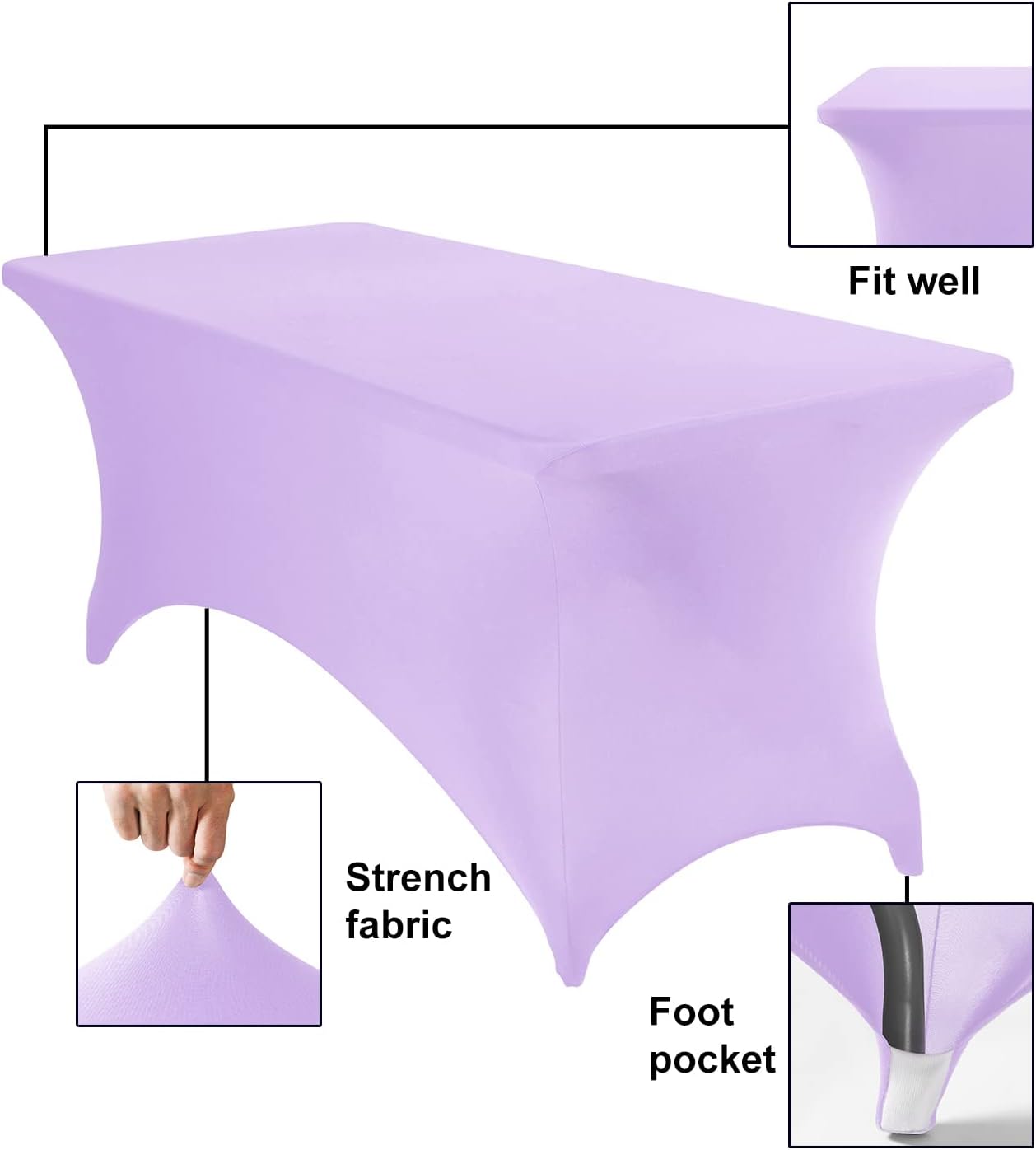 4Pack Spandex Waterproof Table Covers 6ft，Spandex 6ft Waterproof Table Cover for Party,Wedding, Banquet, and Events(Lavender)
