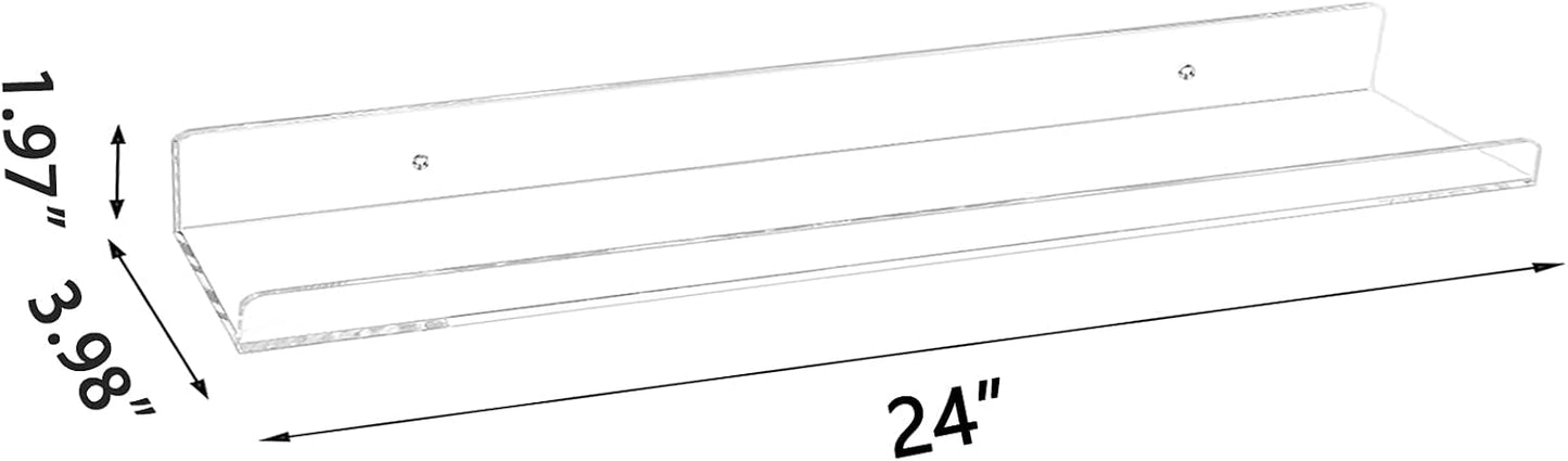 Weiai Clear Acrylic Floating Shelves 24 inches, Wall Bookshelf for Kids, Transparent Book Shelf Ledge for Wall, Set of 4